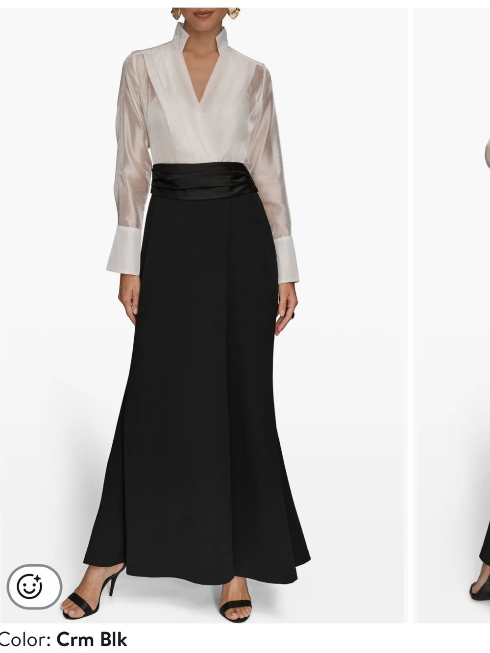 Donna Karan Organza Bodice Long Sleeve Gown